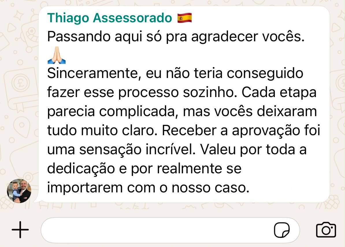 Depoimento de Thiago no WhatsApp contando que não teria conseguido fazer o processo sozinho